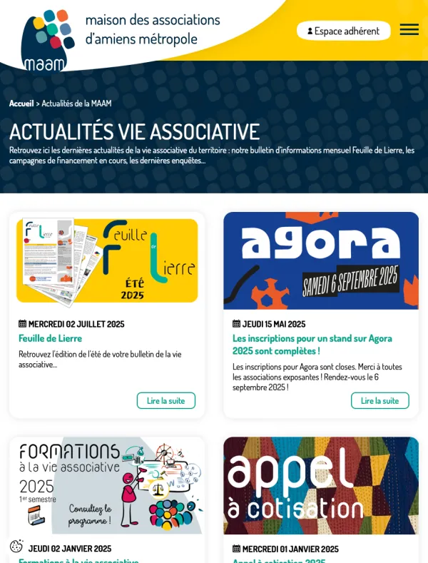 Site Internet de la Maison des Associations d'Amiens Métropole