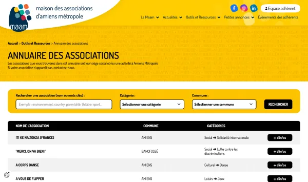 Site Internet de la Maison des Associations d'Amiens Métropole