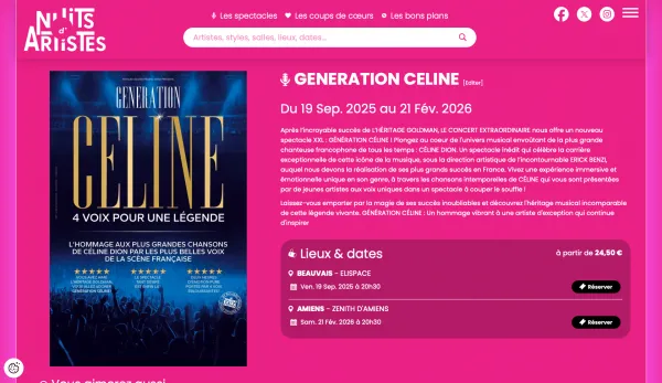 Site Internet de réservation Nuits d'artistes
