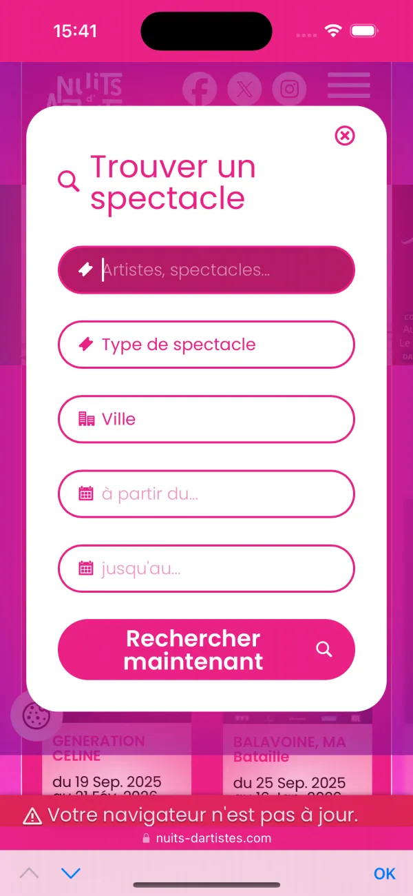 Site Internet de réservation Nuits d'artistes