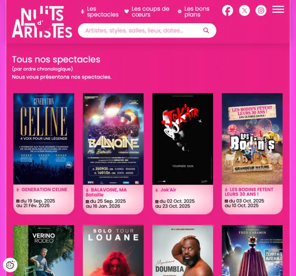 Site Internet de réservation Nuits d'artistes